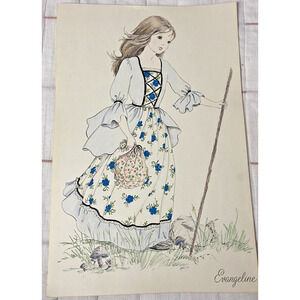 Ellen Nelson Colored Page Art Print Evangeline 17.5"x12" Vintage Longfellow